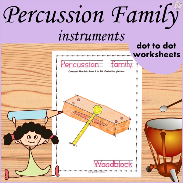 Percussion Instruments Dot to dot Worksheets