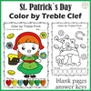 Image for St. Patrick`s Day Music Coloring Pages | Color by Treble Clef Note Names product