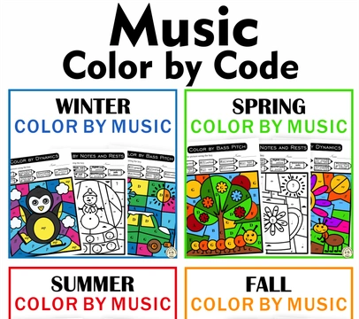 Music Color by Code Seasons Bundle | Color by Note Names, Dynamics, Symbols