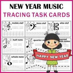 Image for Music Tracing Task Cards for New Year product