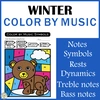 Image for Winter Music Color by Code Pages | Notes Rests Dynamics Treble & Bass product