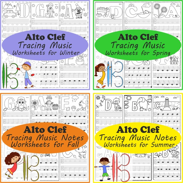 Alto Clef Tracing Music Worksheets Seasonal Bundle