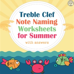 Image for Treble Clef Note Naming Worksheets for Summer with answers product