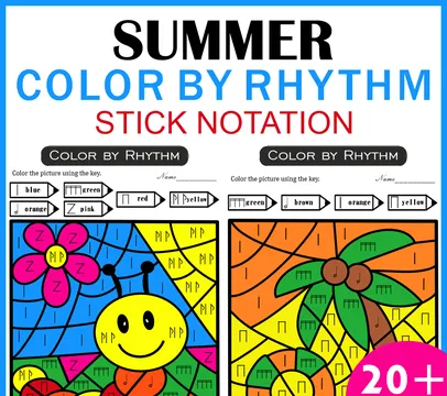 Color by Rhythm Summer Themed Pages {stick notation}