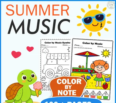 Summer Music Color by Note Worksheets Bundle