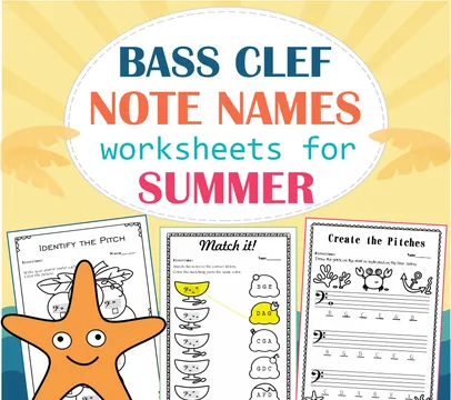 Bass Clef Note Naming Worksheets for Summer