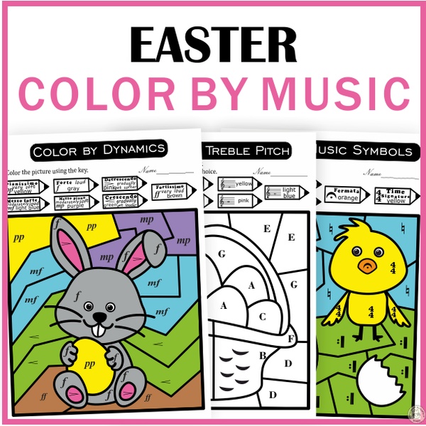 Easter Music Color by Code Pages | Color-by-Note Music Worksheets
