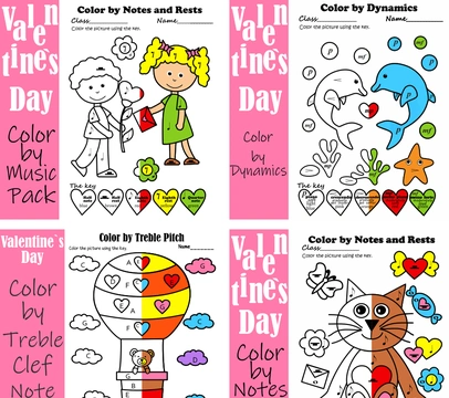 Valentine`s Day Music Coloring Activities Bundle | Color by Note