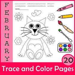 Image for Valentine`s Day Trace and Color Pages {Fine Motor Skills + Pre-writing} product