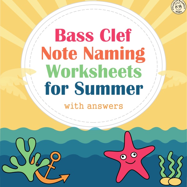 Bass Clef Note Naming Worksheets for Summer {with answers}