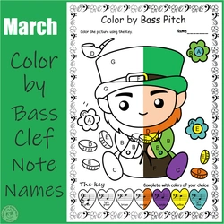 Image for St. Patrick`s Day Music Coloring Pages | Color by Bass Clef Note Names product
