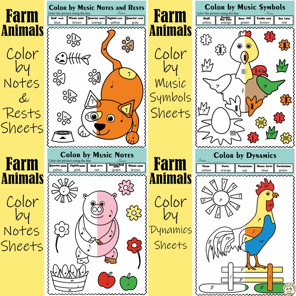 Farm Animals Color by Music Bundle | Music Color by Note