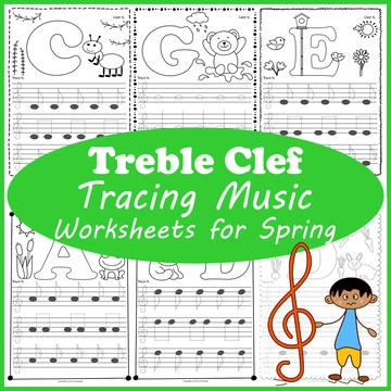 Treble Clef Tracing Music Notes Worksheets for Spring