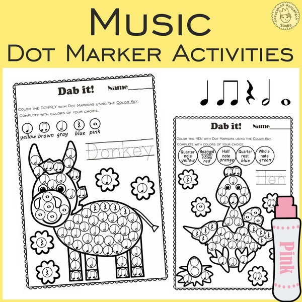 Farm Animals Music Rhythm Dot Marker Activities | Color by Note