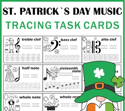 Music Tracing Task Cards for St. Patrick’s Day