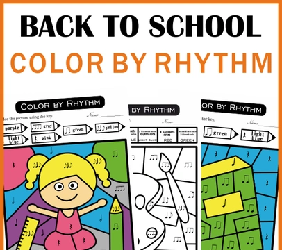 Music Color by Rhythm Back to School Themed Worksheets