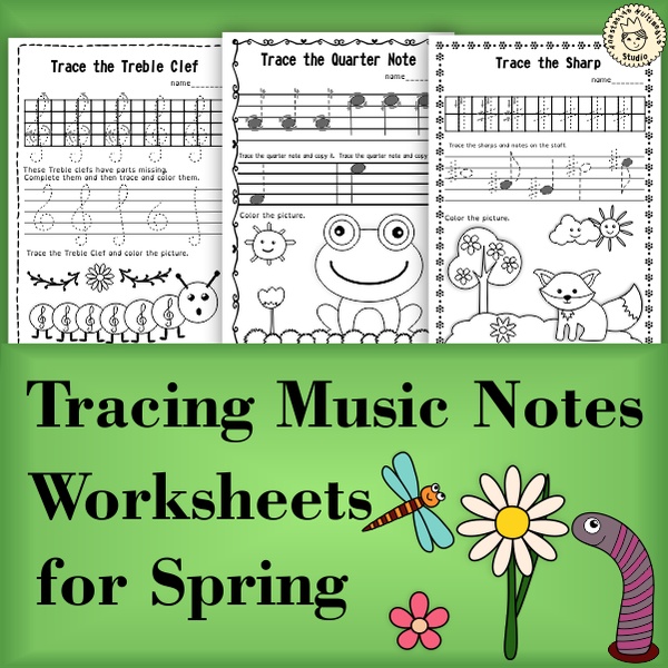 Tracing Music Notes Worksheets for Spring