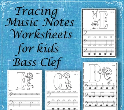 Tracing Music Notes Worksheets for kids {Bass Clef}