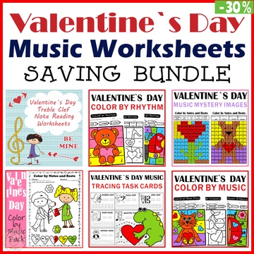 Music Worksheets Saving Bundle for Valentine`s Day