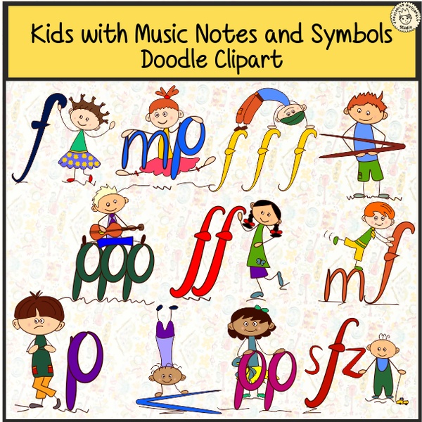 Kids with Music Notes and Symbols Doodle Clipart #2
