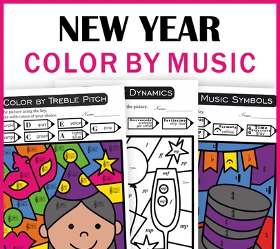 Happy New Year Music Color by Code Worksheets