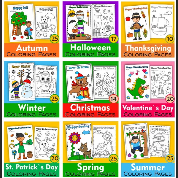 Printable Coloring Pages for Kids Mega Bundle | Holiday & Seasonal