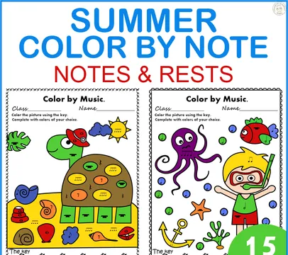 Summer Color by Notes and Rests Music Worksheets