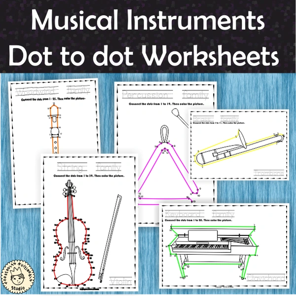 Musical Instruments Dot to dot Worksheets