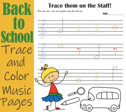 Back to School Trace and Color Music Pages #2