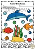 Image for Ocean Animals Music Coloring Pages & Worksheets | Color by Notes and Rests product