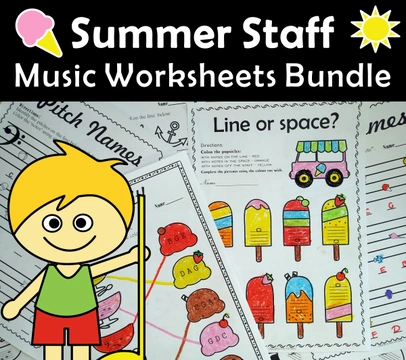 Summer Staff Music Worksheets Bundle