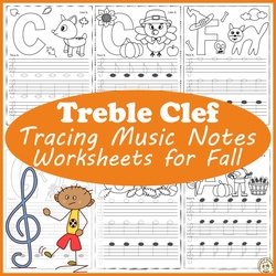 Image for Treble Clef Tracing Music Notes Worksheets for Fall product