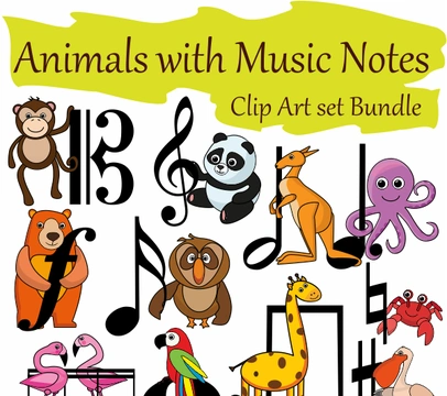 Animals with Music Notes Clip Art Bundle