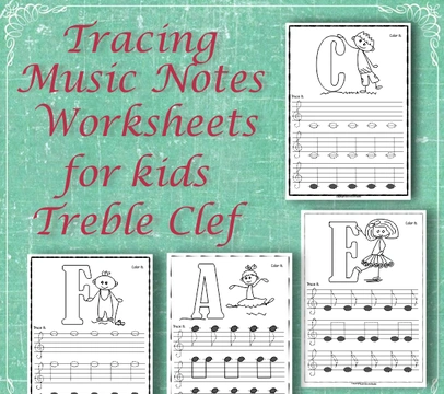 Tracing Music Notes Worksheets for kids {Treble Clef}