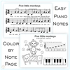 Image for Five Little Monkeys Nursery Rhythm | Online Music Game & Color By Note Worksheet product