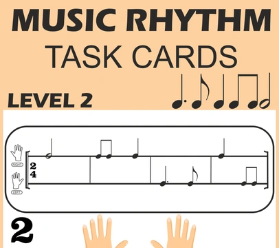 Music Rhythm Task Cards for Beginners | Level 2_ 2/4 Meter | Dotted Quarter Notes