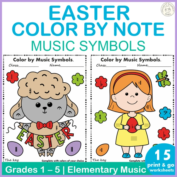 Easter Color by Music Staff Symbols
