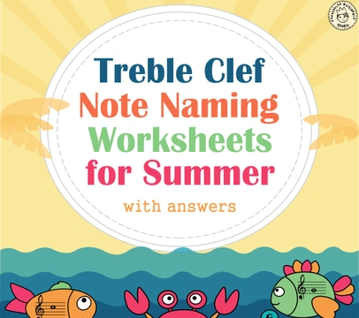 Treble Clef Note Naming Worksheets for Summer with answers