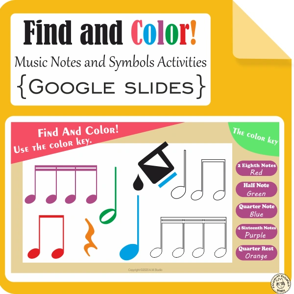 Find and Color Music Notes and Symbols Activities {Google Slides}