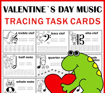 Music Tracing Task Cards for Valentine’s Day