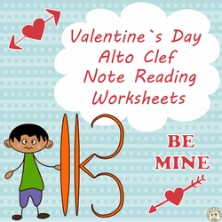 Image for Alto Clef Note Reading Worksheets for Valentine`s Day product