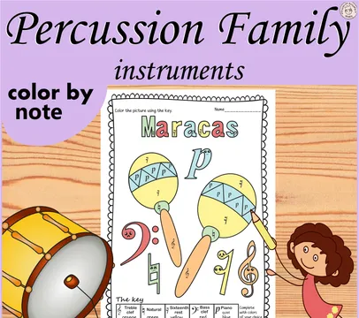 Percussion Instruments Color by Note Pages