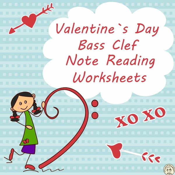 Valentine`s Day Bass Clef Note Reading Worksheets