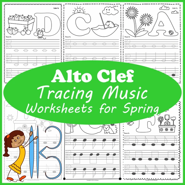 Alto Clef Tracing Music Notes Worksheets for Spring