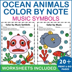 Image for Ocean themed Music Coloring Pages & Worksheets | Music Symbols product