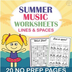 Image for Summer Music Worksheets {Lines/Spaces, High/Low} with answers product
