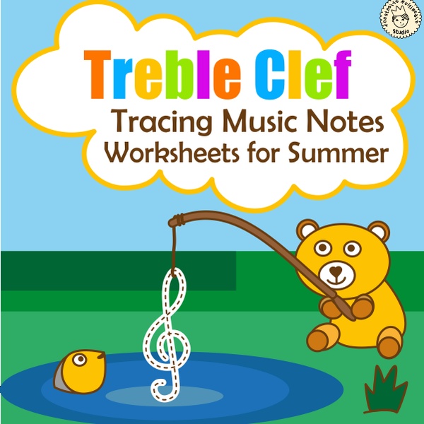 Treble Clef Tracing Music Notes Worksheets for Summer