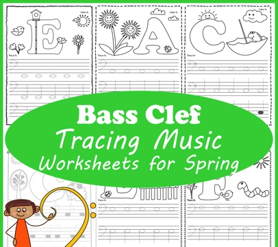 Bass Clef Tracing Music Notes Worksheets for Spring