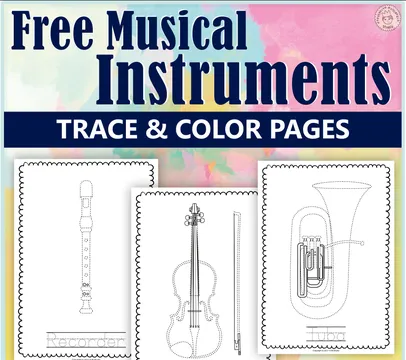 Free Musical Instruments Trace and Color Pages