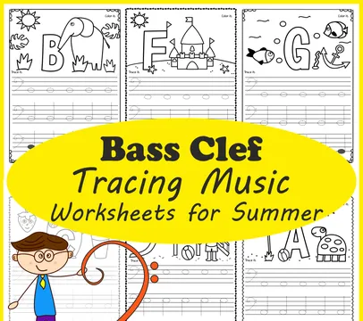 Bass Clef Tracing Music Notes Worksheets for Summer